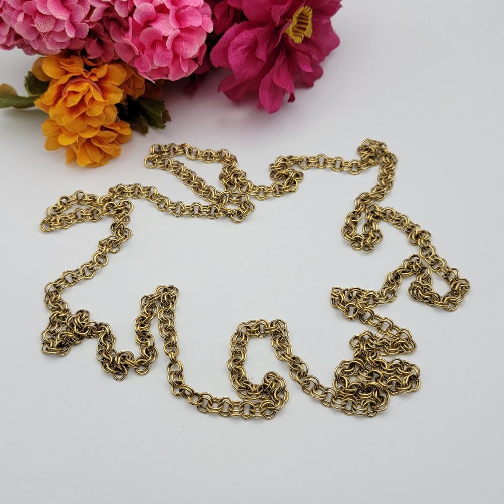 Vintage Gold Tone Double Rolo Chain Necklace 58" Continuous Strand